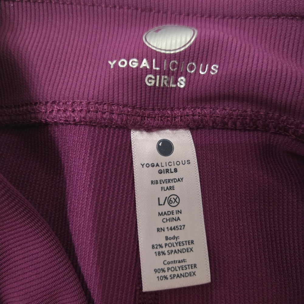 Yogalicious Girls Rib Everyday Flare Leggings Set of 2 Black Purple Size L 6X - Picture 7 of 7